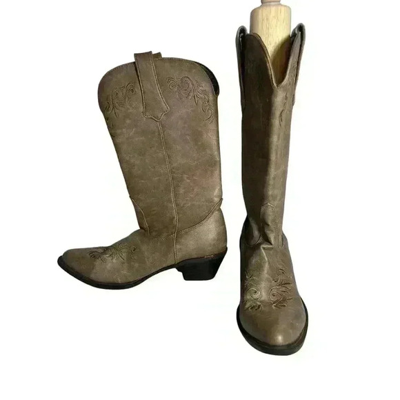 Roper Western Boots Women's 9 Scroll Tan Antiqued 09-021-1556-0733 TA Cowgirl - Picture 3 of 8